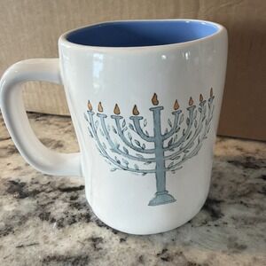 Rae Dunn, Mug, Hanukkah Love & Light Menorah Blue Interior